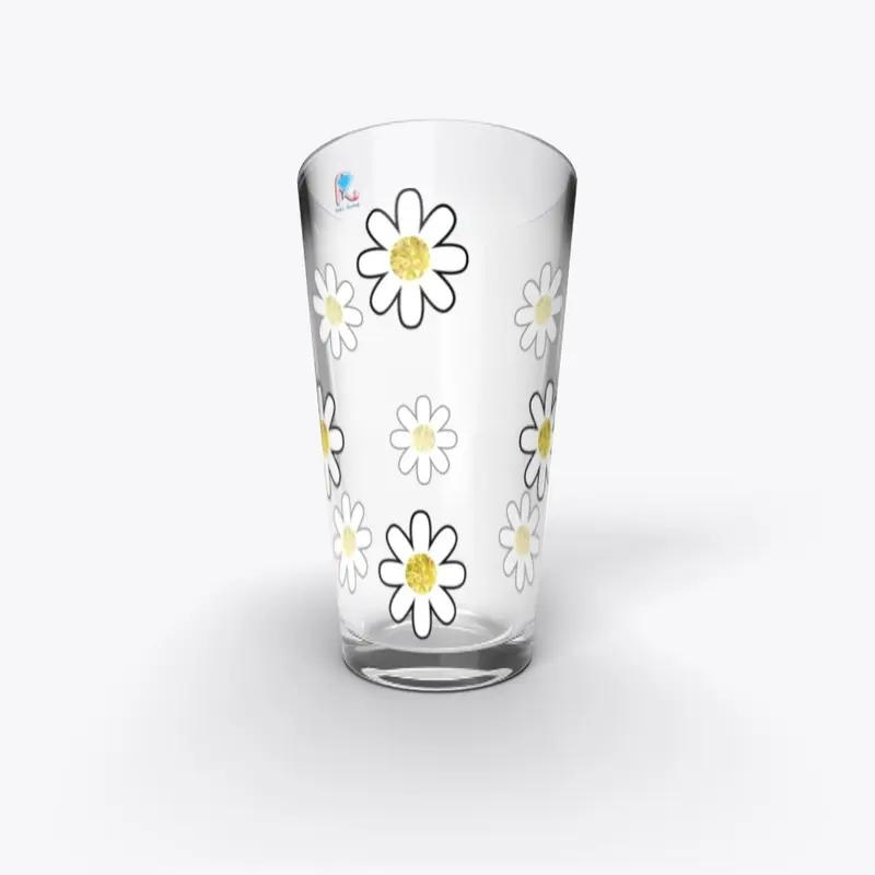 White Diamond Flower Pint Glass